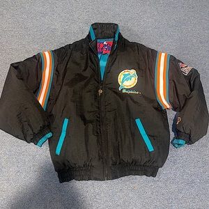 Vintage 90s Pro Player NFL Experience Big Logo Miami Dolphins Jacket Sz L Black